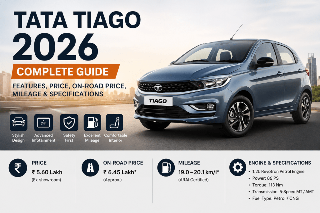Tata Tiago 2026 price, mileage, safety features, specifications, and maintenance guide by VehicleFix