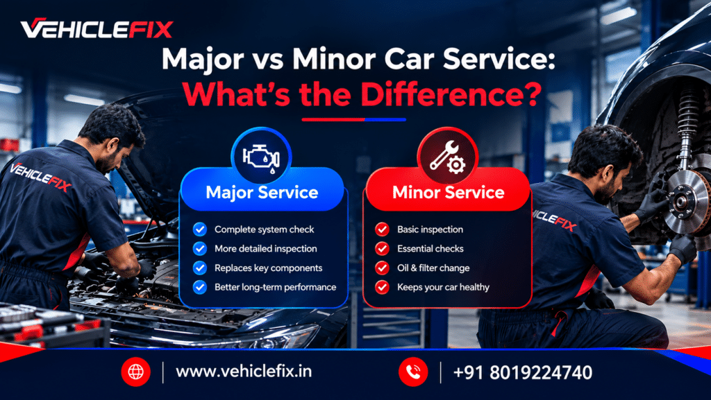 Major and minor car service comparison at a professional car service center in Hyderabad